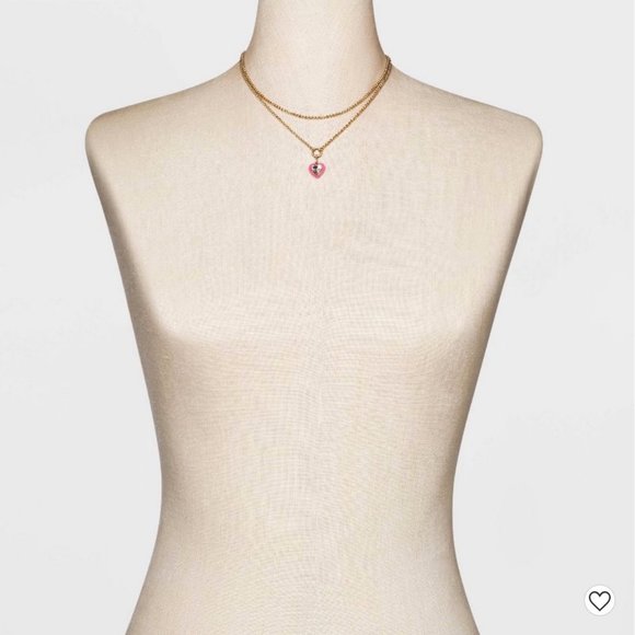 NWT SUGARFIX by BaubleBar Crystal and Enamel Pink Heart Pendant Necklace - Picture 2 of 8